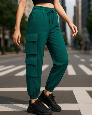 BEWAKOOF Solid Women Green Track Pants