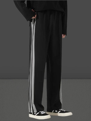 COMBRAIDED Self Design Men Black, White Track Pants