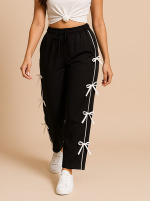Fabhaat Self Design Women Black, White Track Pants
