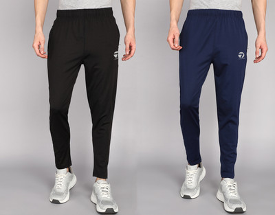 CornerKick Solid, Printed Men Black, Dark Blue Track Pants