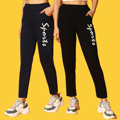 Clothina Solid, Printed Women Black Track Pants