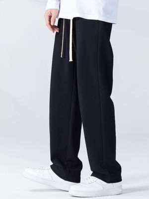 Dockstreet Solid Men Black Track Pants