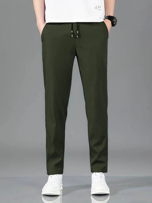 RIDHUDEE Solid Men Dark Green Track Pants