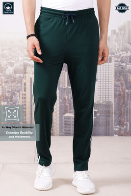 Haya Solid, Striped Men Dark Green Track Pants