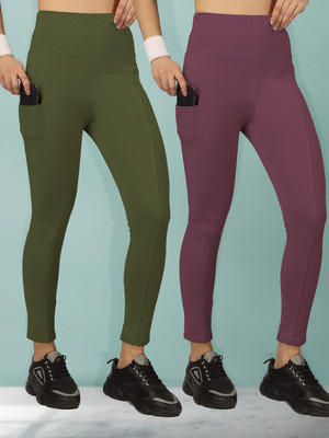 BEYOGINI Solid Women Green, Purple Tights