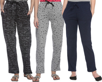 Weboasis Printed Women Black Track Pants