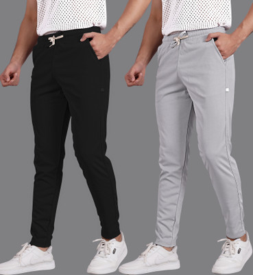 Septem Solid Men Black, Grey Track Pants