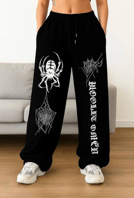 QeonCloset Printed Women Black Track Pants