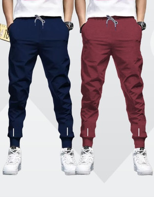 Reya Solid Men Blue, Maroon Track Pants