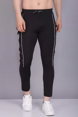 Plus Fitpro Self Design Men Black Track Pants