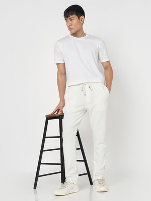 R&B Solid Men White Track Pants