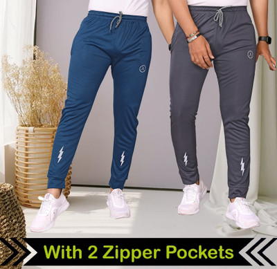 ANAND Self Design Men Blue, Grey Track Pants