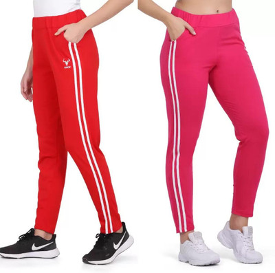 Clothina Striped Women Maroon Track Pants