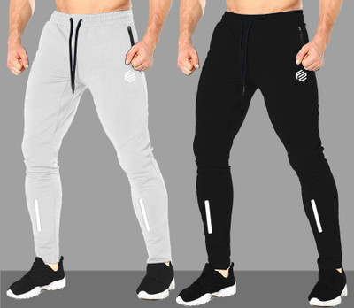 FLYZEN Printed Men Black, Beige Track Pants