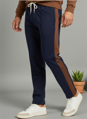 movematic Solid, Striped Men Brown, Dark Blue Track Pants