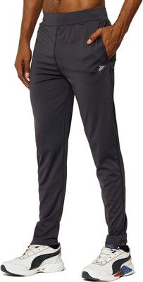 Fitinc Solid Slim Fit Track Pants with 2 Side Zipper Pockets for Gym, Yoga, Running Solid Men Grey Track Pants