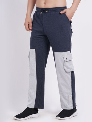 CLOTHINK India Solid Men Blue, Grey Track Pants