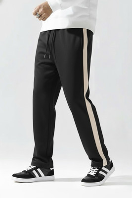 Vontade Solid, Striped Men Black Track Pants