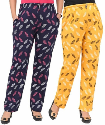 skwardrobe Printed Women Yellow, Dark Blue Track Pants
