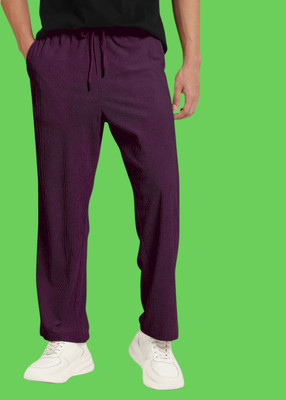 NIVEDANM Solid Men Purple Track Pants