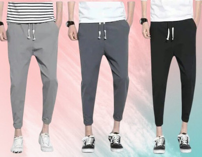 bfb Solid Men Black, Grey Track Pants