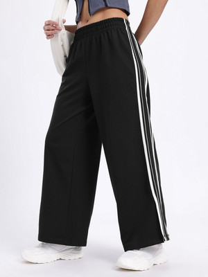 Glitchez Striped Women Black Track Pants