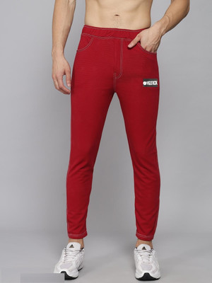 Veltick Self Design Men Red Track Pants