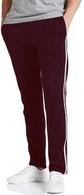 ABCD Solid, Striped Men Maroon Track Pants