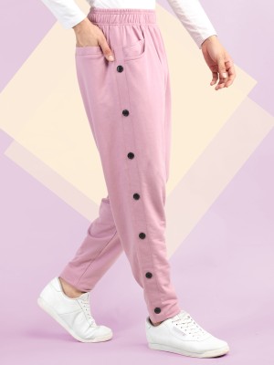 CHKOKKO Solid Men Pink Track Pants