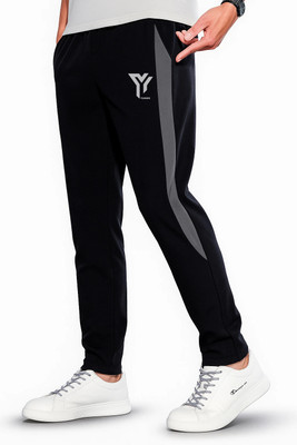 YUNEK Solid, Striped Men Black Track Pants