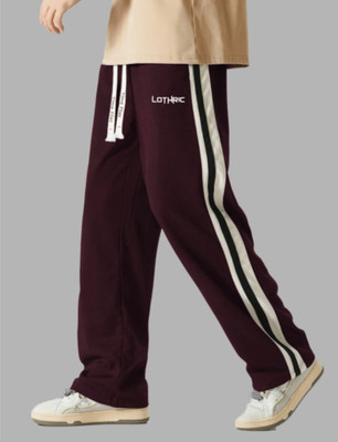 LOTHRIC Striped Men Maroon Track Pants
