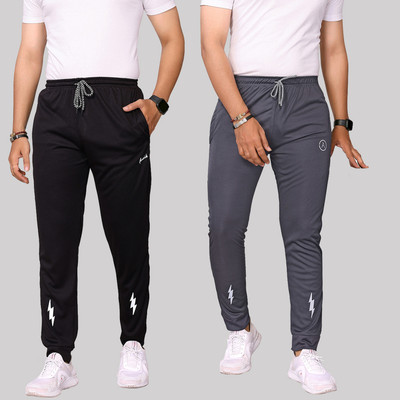 ANAND Solid Men Black, Grey Track Pants