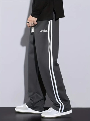 LOTHRIC Striped Men Grey Track Pants