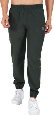 GOTO Solid Men Dark Green Track Pants
