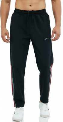 Spadyy Solid, Striped Men Black Track Pants