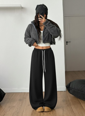 Dockstreet Solid Women Black Track Pants