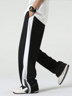 Jump Cuts Colorblock Men Black Track Pants