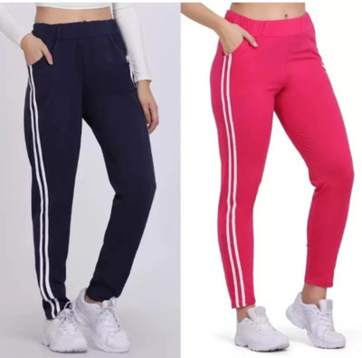 MASTREY Striped Women Pink, Dark Blue Track Pants