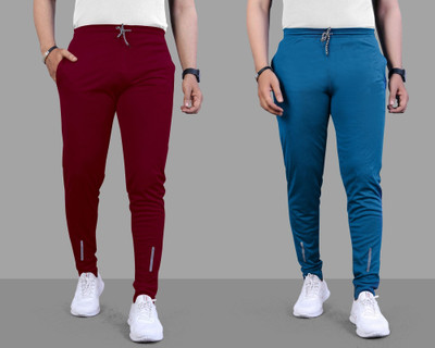 Z-DEVIL Solid Men Blue, Maroon Track Pants