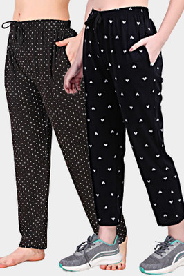 JSS ENTERPRISES Polka Print Women Black, Black Track Pants