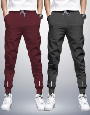 Reya Solid Men Grey, Maroon Track Pants