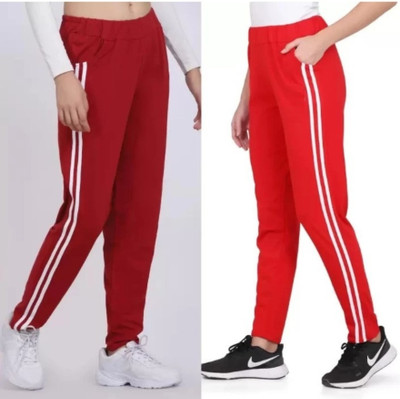 L Fashion Jeans Striped Women Red, Maroon Track Pants
