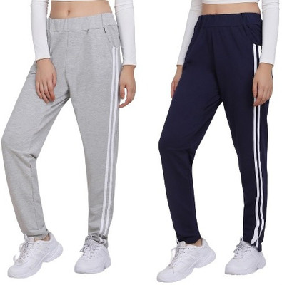 clothyy Striped Women Grey, Dark Blue Track Pants