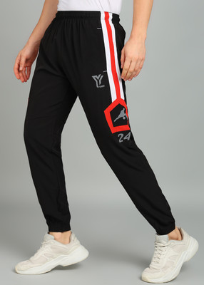 YUNEK Solid, Striped Men Black Track Pants