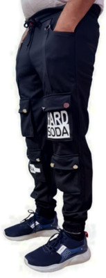 Wild Magic Solid, Self Design Men Black Track Pants