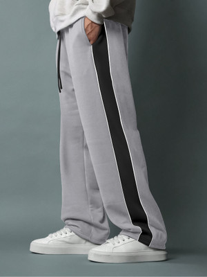 Jump Cuts Striped Men Grey Track Pants