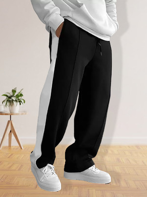 Jump Cuts Striped Men Black Track Pants