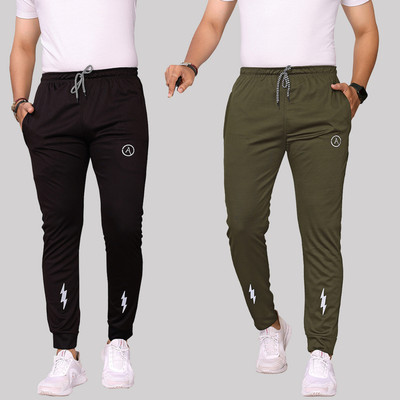 Moda Rapido Chevron/Zig Zag Men Black, Dark Green Track Pants
