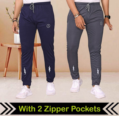 Kashvi Self Design Men Dark Blue, Grey Track Pants