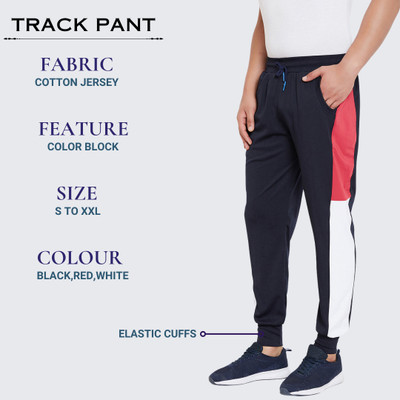 Chrome & Coral Colorblock Men Black, Red, White Track Pants